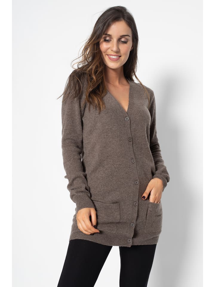 Perfect Cashmere Kaszmirowy kardigan "Pearl" w kolorze szarobrązowym rozmiar: XL