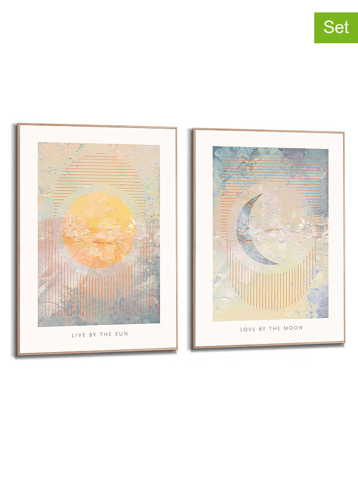 Orangewallz Druki artystyczne (2 szt.) "Sun & Moon" w ramce rozmiar: 50x70 cm