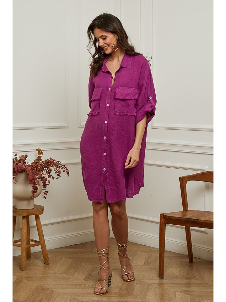 Plume Lniana sukienka "Calizia" w kolorze jagodowym rozmiar: XL