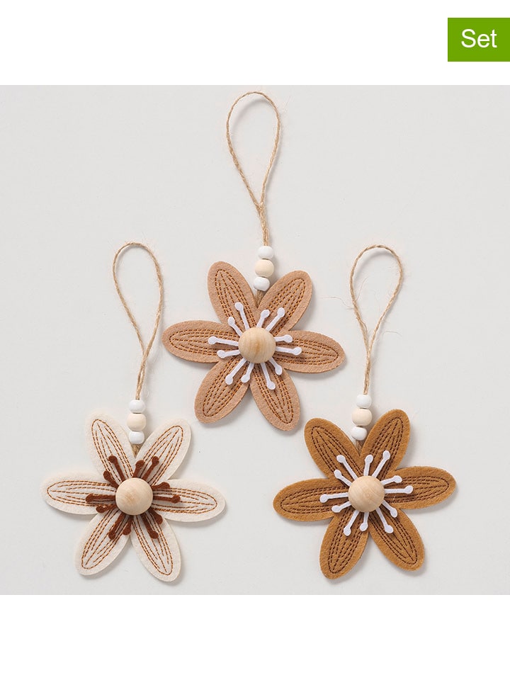 Boltze Zawieszki dekoracyjne (3 szt.) "Berde" w kolorze brązowo-białym - wys.10 cm rozmiar: onesize