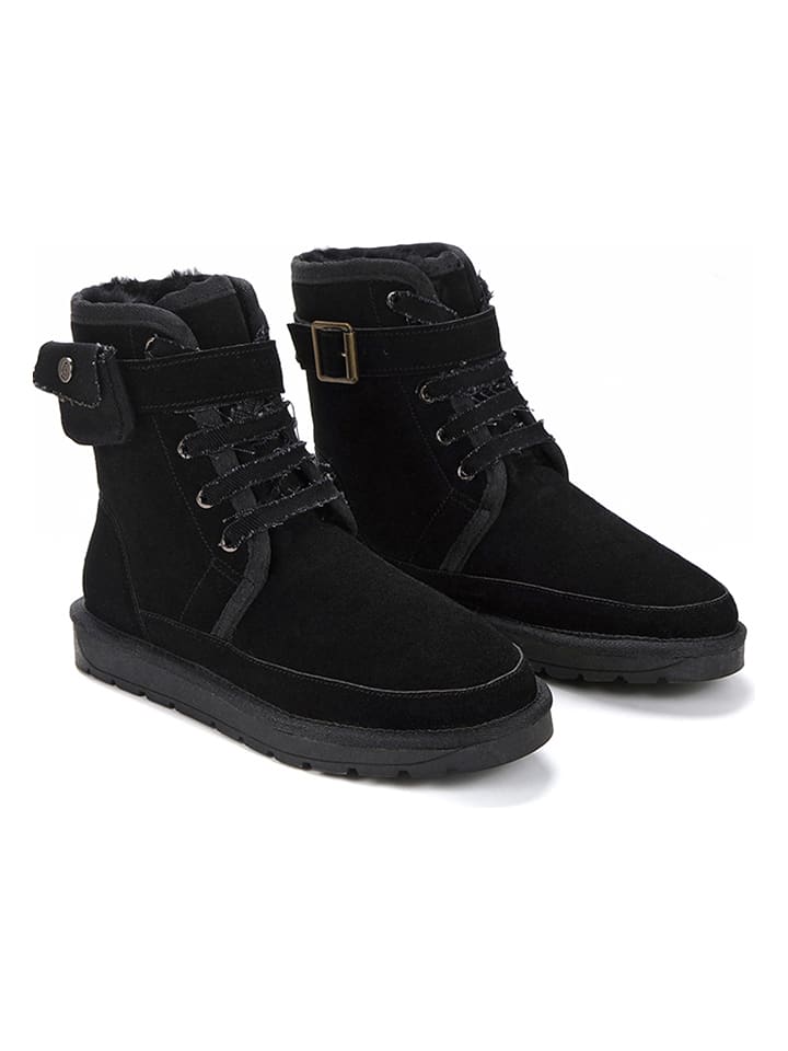 NICEBAY Skorzane kozaki zimowe "Gayana" w kolorze czarnym rozmiar: 36