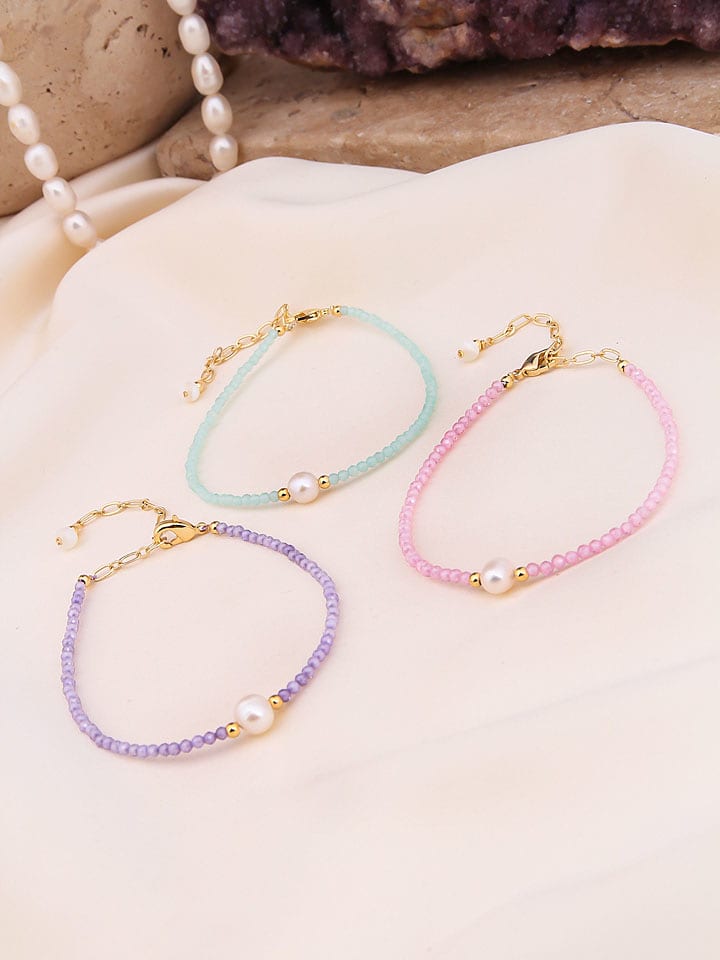 Pierres de Jade Pozłacane bransoletki (3 szt.) z perłami i kryształami rozmiar: onesize