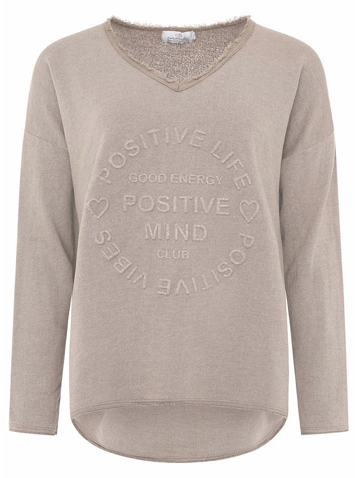 Zwillingsherz Bluza "Positive Mind" w kolorze szarobrązowym rozmiar: S/M