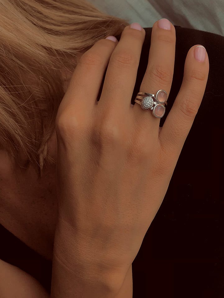 Les Petites Précieuses Srebrny pierścionek z kamieniami szlachetnymi rozmiar: 56