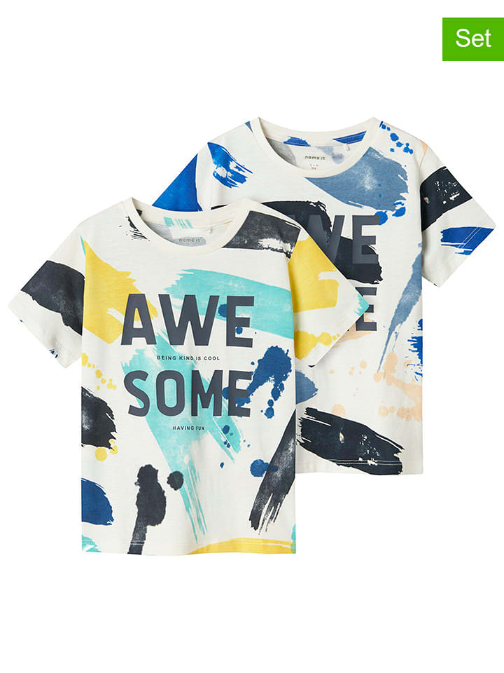 name it Koszulki (2 szt.) w kolorze białym ze wzorem rozmiar: 86