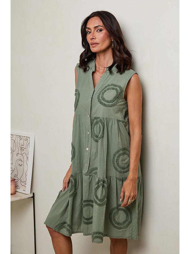 Le Monde du Lin Lniana sukienka w kolorze khaki rozmiar: 40/42