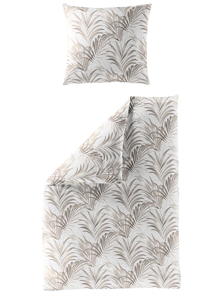 Bierbaum Komplet pościeli satynowej w kolorze biało-oliwkowym rozmiar: 155x220 cm