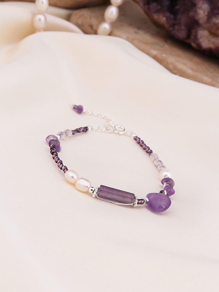 Pierres de Jade Bransoletka z perłami i ametystami rozmiar: onesize