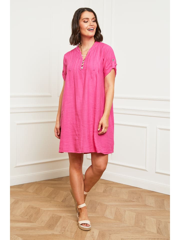 Curvy Lady Lniana sukienka w kolorze różowym rozmiar: 48/50