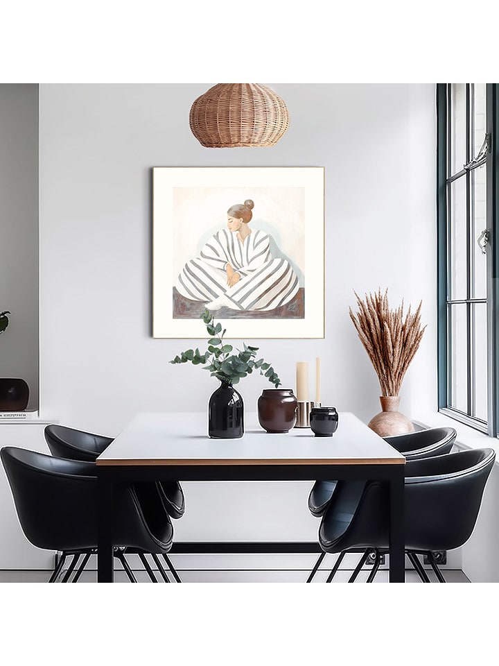 Orangewallz Druk artystyczny "Striped Lady Sitting" w ramce rozmiar: 50x50 cm