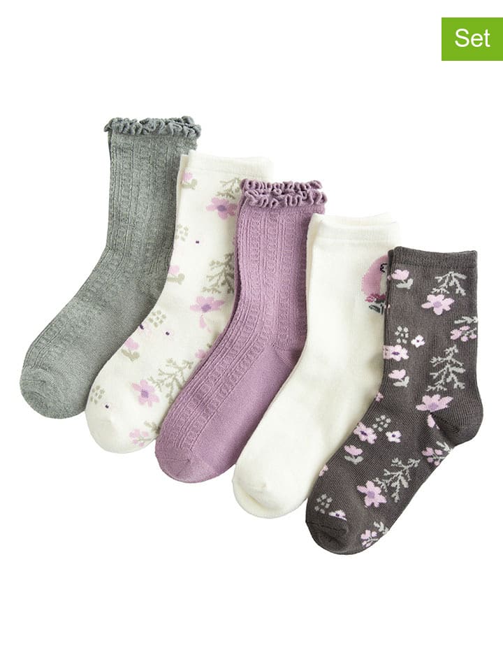 COOL CLUB Skarpety (5 par) w kolorze kremowo-fioletowo-antracytowym rozmiar: 28/30