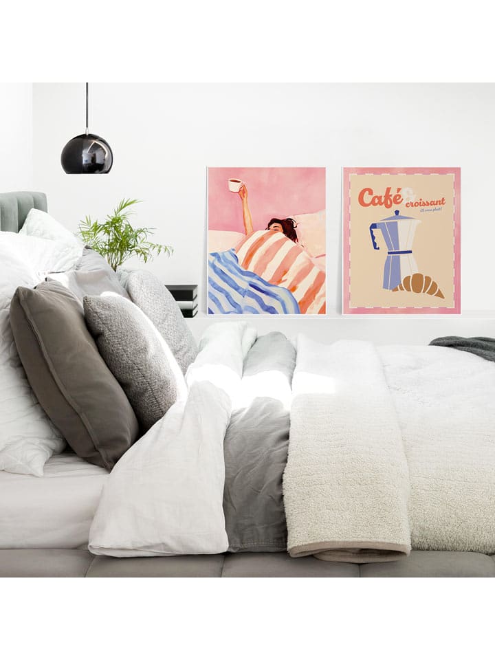 Orangewallz Druki artystyczne (2 szt.) "Breakfast Set" w ramce rozmiar: 40x50 cm