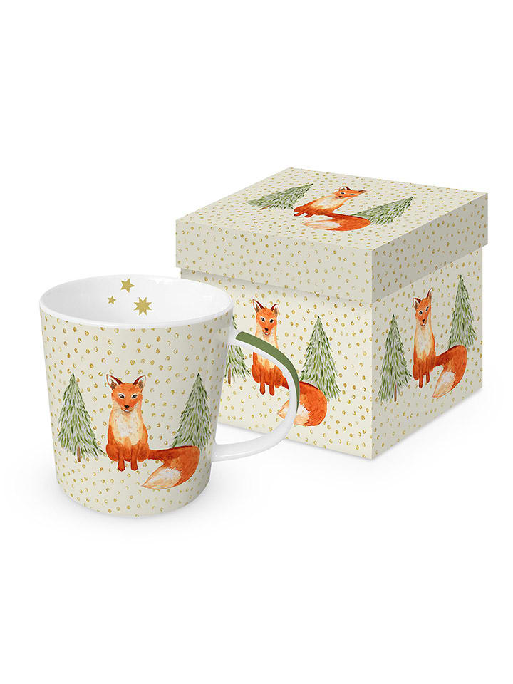 ppd Kubek jumbo "Snowflakes & Fox" w kolorze kremowo-pomarańczowym - 350 ml rozmiar: onesize