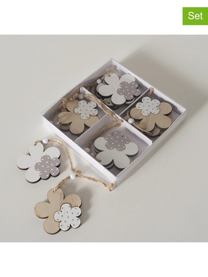 Boltze Zawieszki dekoracyjne (12 szt.) "Resa" w kolorze biało-beżowym - Ø 5 cm rozmiar: onesize