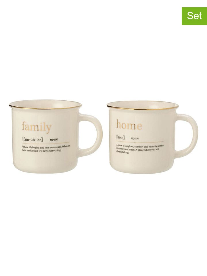J Line Kubki (2 szt.) "Family Home" w kolorze złoto-białym - wys. 12,5 x Ø 9,5 cm rozmiar: onesize