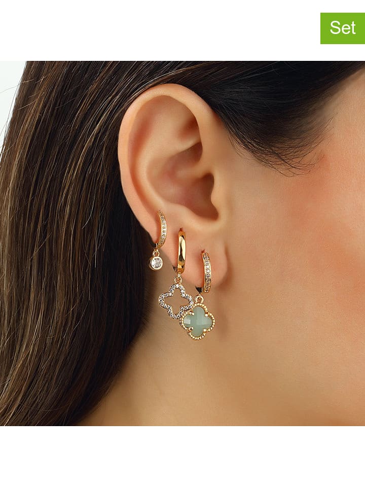 Miu Silver Pozłacane kolczyki-kreole (3 szt.) z cyrkoniami i elementami ozdobnymi rozmiar: onesize