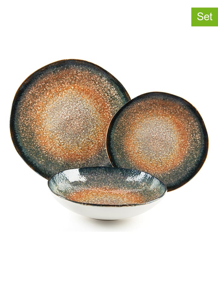 Trendy Kitchen by EXCÉLSA 12-częściowy zestaw talerzy "Efesto" w kolorze niebiesko-jasnobrązowym rozmiar: onesize