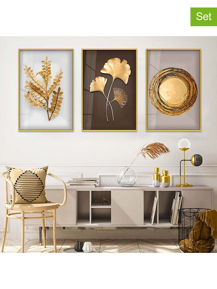 ABERTO DESIGN Druki (3 szt.) na szkle w ramce rozmiar: 50x70 cm