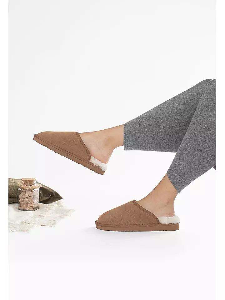 Gooce Wełniane kapcie "Emeralda" w kolorze jasnobrązowym rozmiar: 37