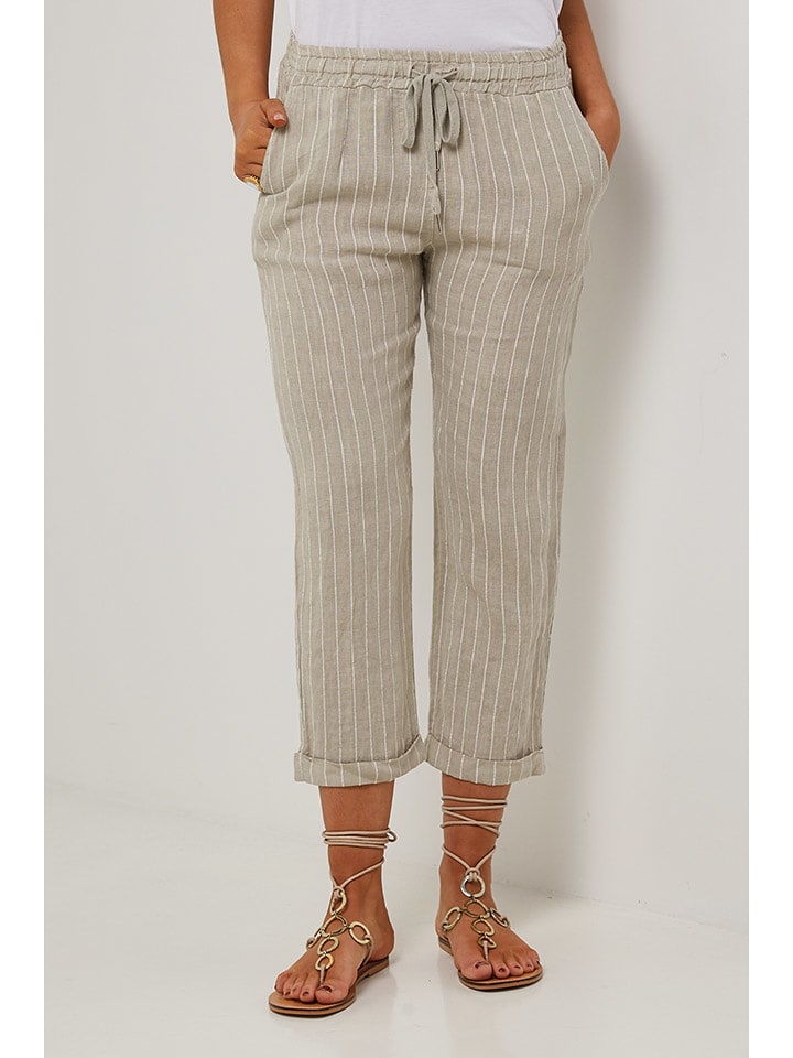 Le Monde du Lin Lniane rybaczki w kolorze beżowym rozmiar: 36/38