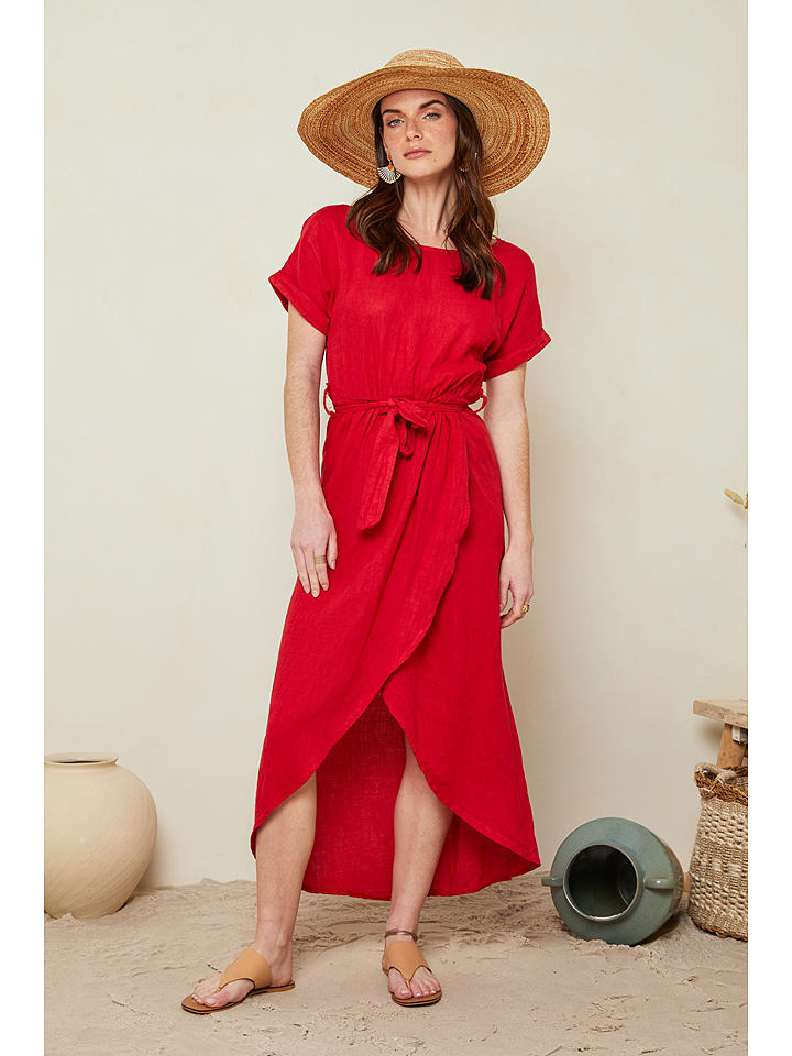 Le Monde du Lin Sukienka "Lydia" w kolorze czerwonym rozmiar: 40/42