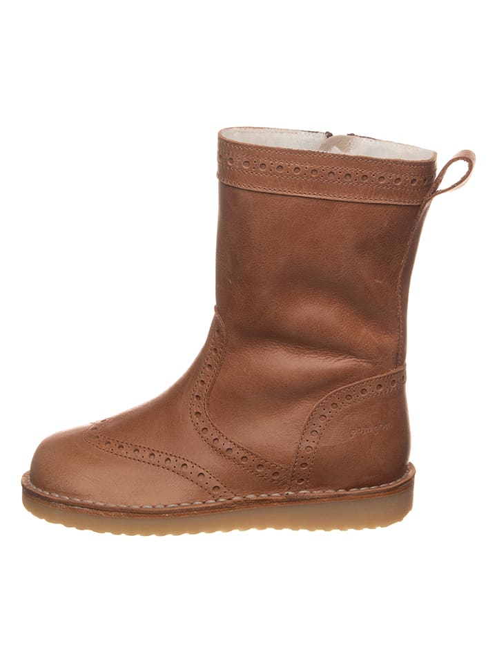 POM POM Skórzane kozaki w kolorze jasnobrązowym rozmiar: 28