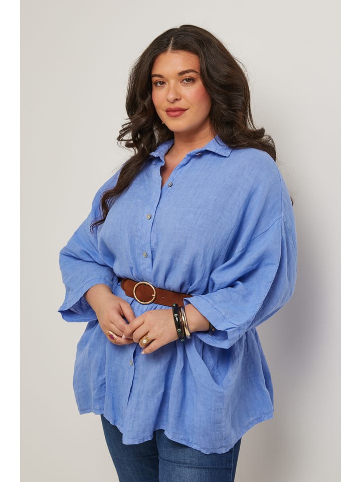 Curvy Lady Lniana koszula w kolorze niebieskim rozmiar: 40/42