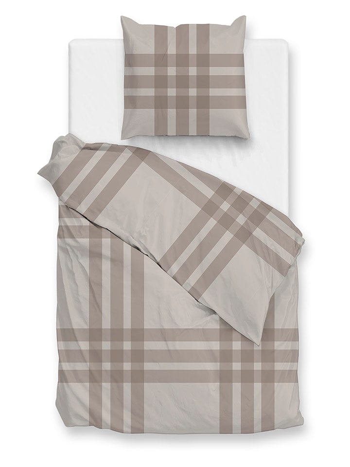 HNL Komplet pościeli flanelowej "Rombi" w kolorze jasnobrązowo-beżowym rozmiar: 155x220 cm