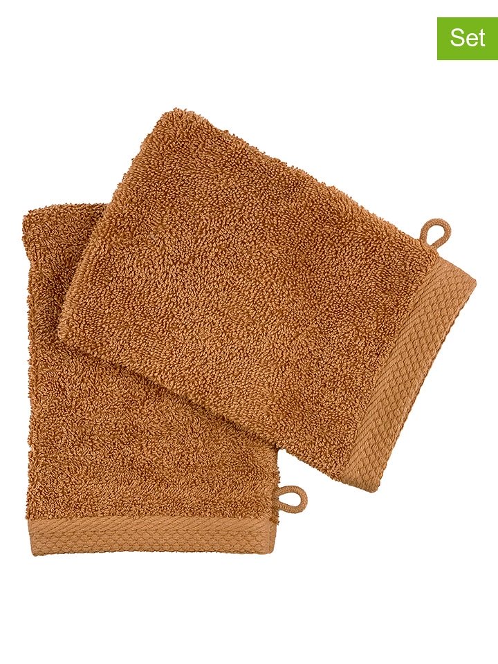 Soft by Perle de Coton Myjki (2 szt.) "Epo" w kolorze karmelowym rozmiar: 16x21 cm