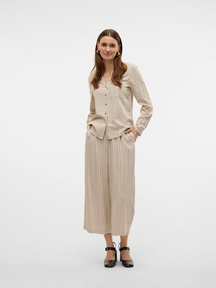 Vero Moda Spodnie w kolorze beżowo-czarnym rozmiar: L