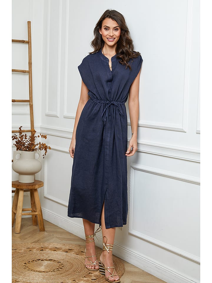 Joséfine Lniana sukienka w kolorze granatowym rozmiar: XXL