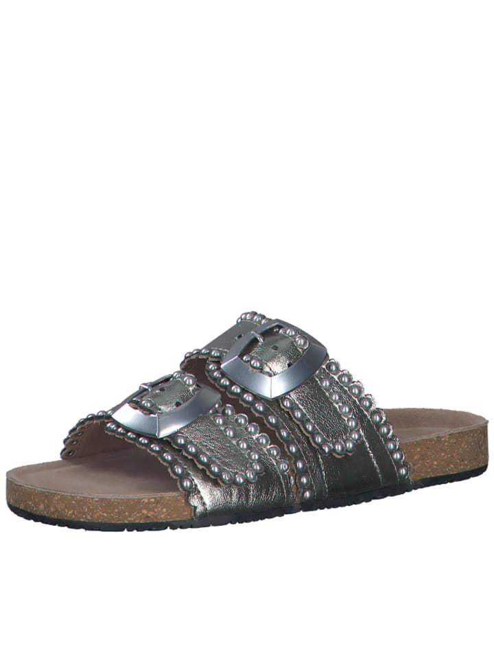 s.Oliver Skórzane klapki w kolorze srebrnym rozmiar: 38