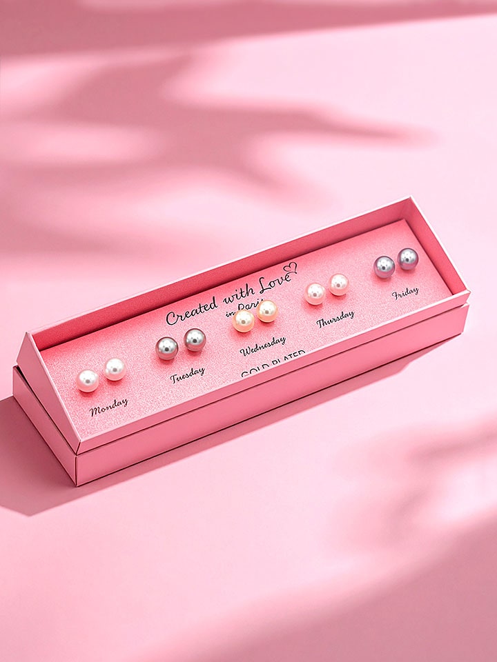 Created with Love 5-częściowy zestaw kolczyków-wkrętek "Pearl" z cyrkoniami rozmiar: onesize