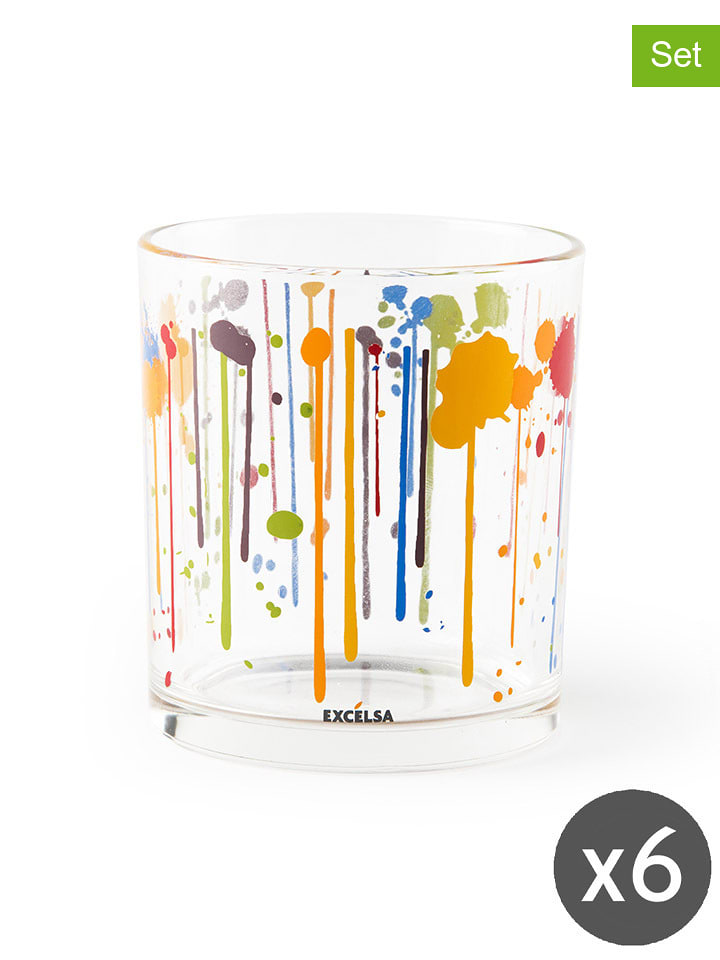 Trendy Kitchen by EXCÉLSA Szklanki (6 szt.) "Dripping" ze wzorem - 250 ml rozmiar: onesize