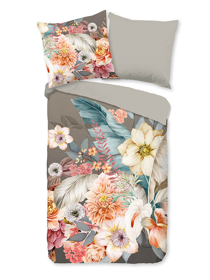 Good Morning Komplet pościeli flanelowej "Rhode" w kolorze jasnoróżowo-szarobrązowym rozmiar: 135x200 cm