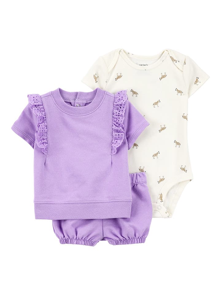 carter's 3-częściowy zestaw w kolorze kremowo-fioletowym rozmiar: 80