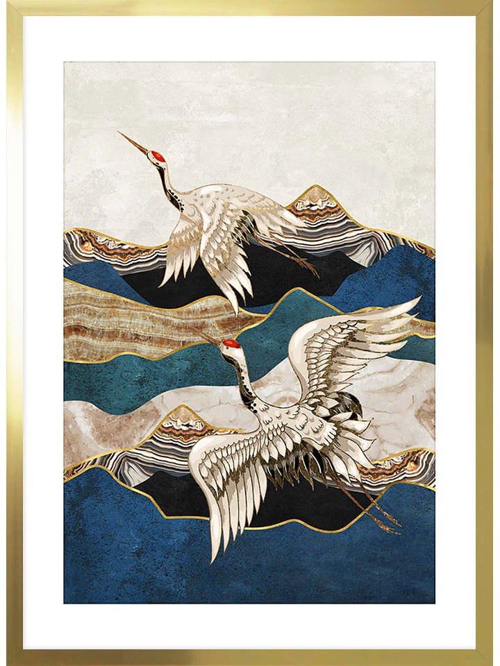 Ars Longa Druk artystyczny "Gold Flying Cranes" w ramce - 70 x 50 cm rozmiar: onesize