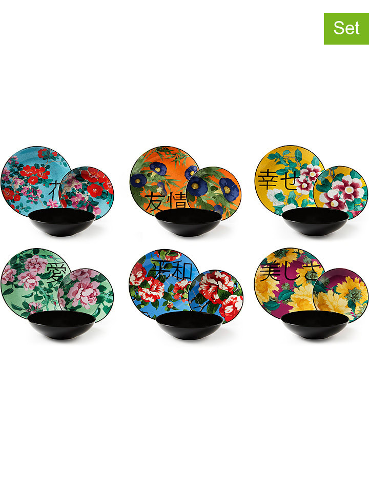 Trendy Kitchen by EXCÉLSA 18-częściowy zestaw talerzy "Furisode" ze wzorem rozmiar: onesize