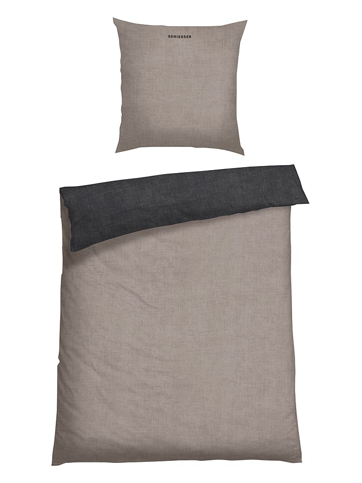 Schiesser Komplet pościeli flanelowej w kolorze antracytowo-jasnobrązowym rozmiar: 155x220 cm