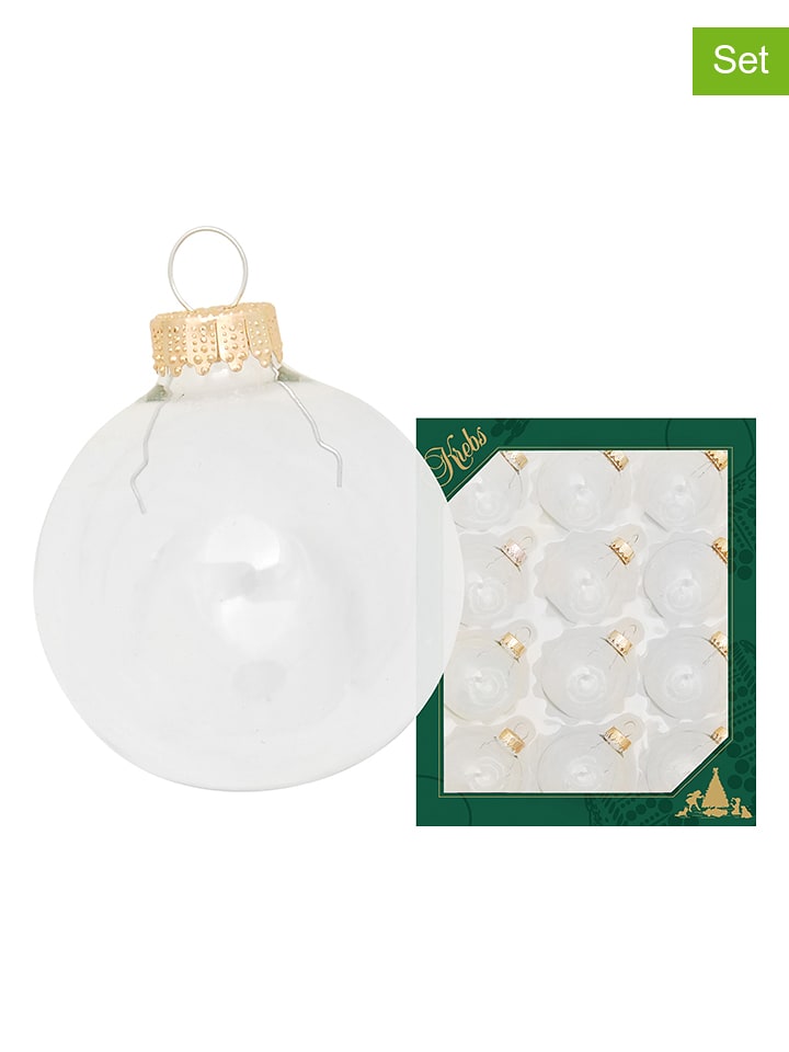 Krebs Glas Lauscha Bombki (12 szt.) w kolorze białym - Ø 5 cm rozmiar: onesize