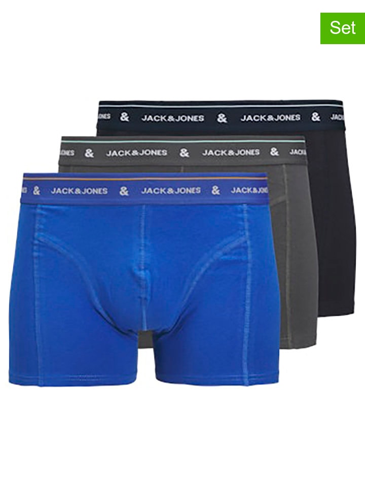 Jack & Jones Bokserki (3 pary) w kolorze antracytowym, niebieskim i czarnym rozmiar: XL