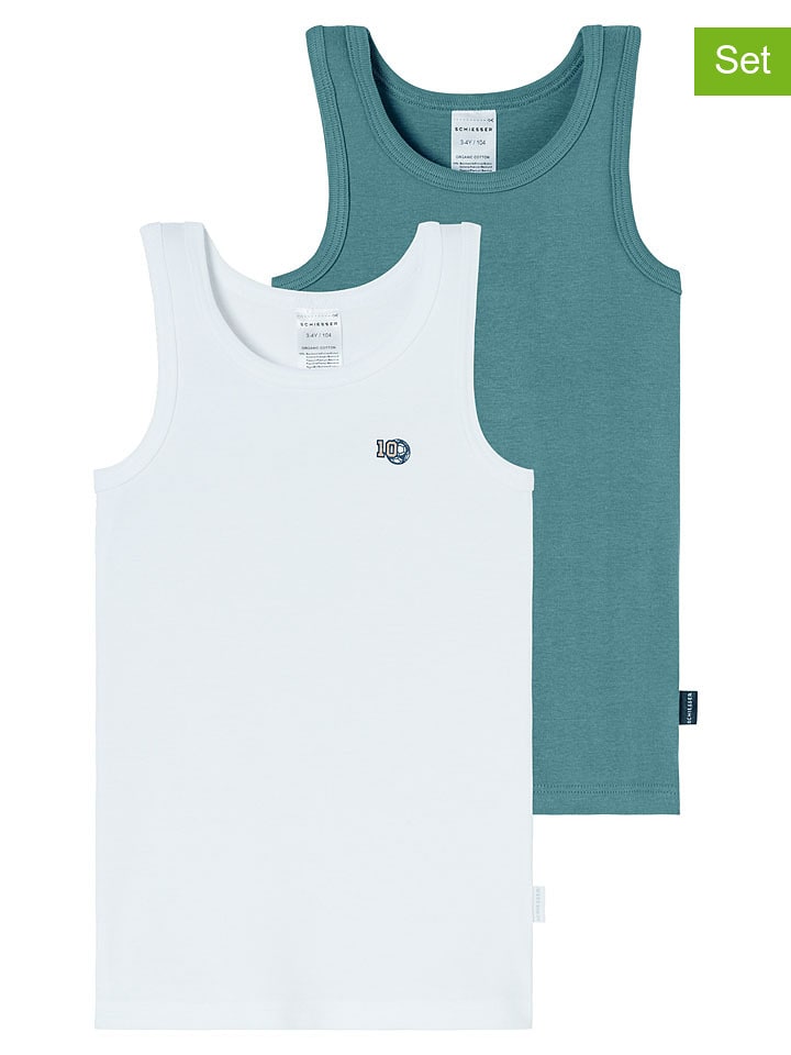 Schiesser Topy (2 szt.) w kolorze turkusowo-białym rozmiar: 116