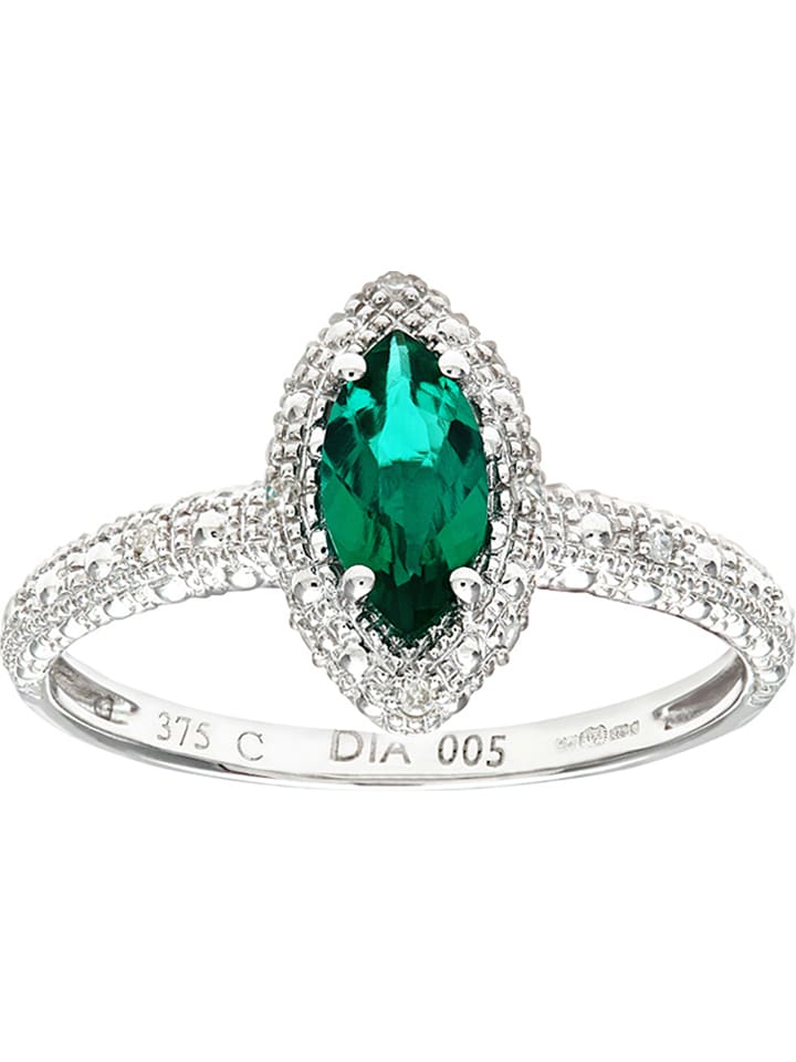 Revoni Złoty pierścionek z diamentami i szmaragdem rozmiar: 55