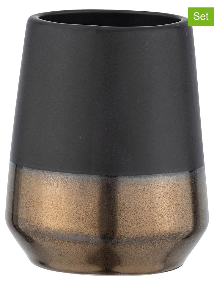 Wenko Kubek łazienkowy (2 szt.) "Brandol" w kolorze czarnym - wys. 10 x Ø 8 cm rozmiar: onesize