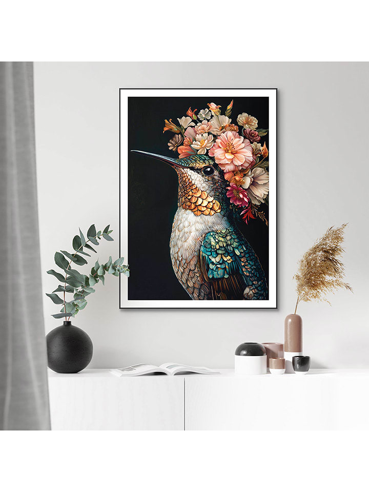 Orangewallz Druk artystyczny "Hummingbird Flowers" w ramce rozmiar: 50x70 cm