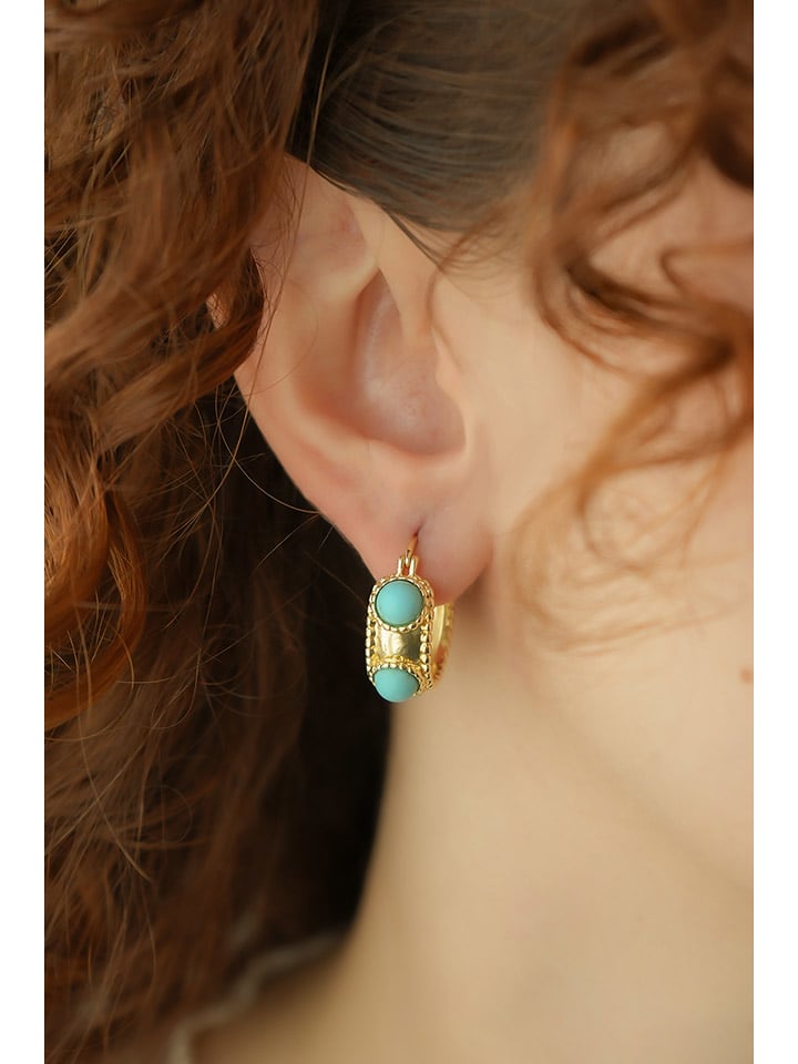 Pierres delicates Pozłacane kolczyki-kreole z turkusami rozmiar: onesize