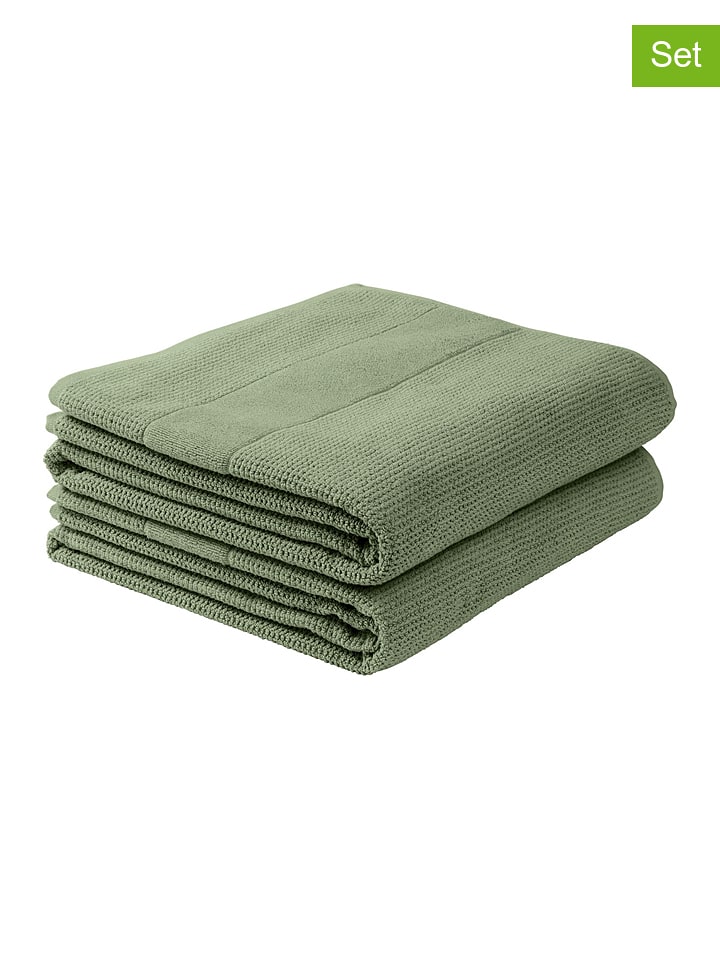 Schiesser Ręczniki prysznicowe (2 szt.) "Turin" w kolorze zielonym rozmiar: 70x140 cm