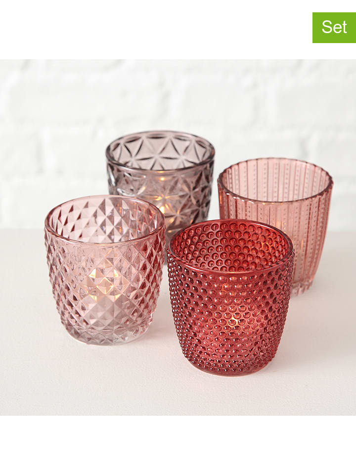 Boltze Świeczniki (4 szt.) w kolorze różowo-fioletowym - wys. 7,5 x Ø 7,5 cm rozmiar: onesize