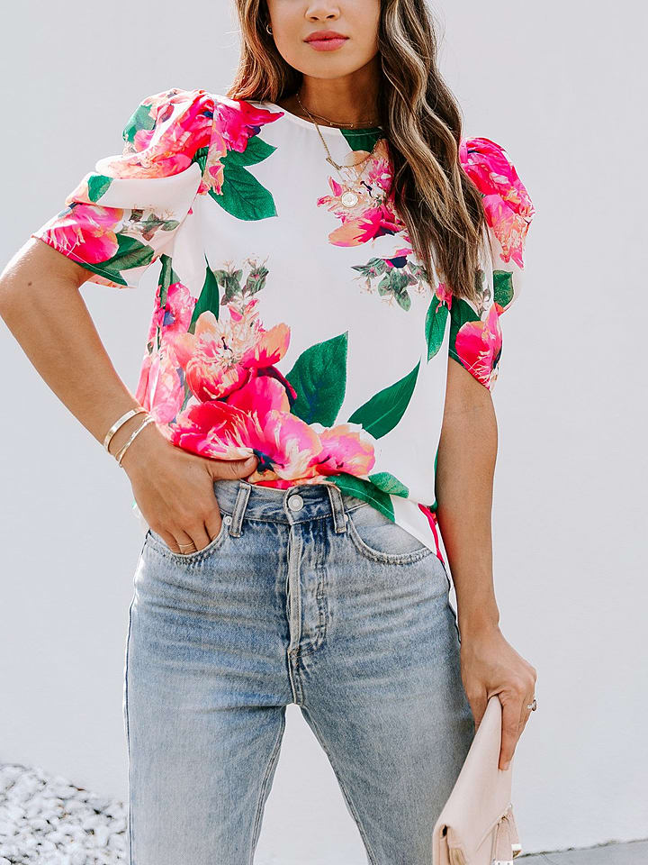 Milan Kiss Bluzka w kolorze kremowo-różowo-zielonym rozmiar: XL