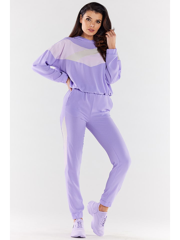 Awama Spodnie dresowe w kolorze fioletowo-beżowym rozmiar: S